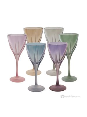 DEBBY Set of 6 authentic hand-painted stemmed wine glasses in premium quality glass.