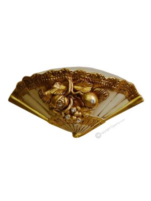 FOLDING FAN Wall decorative object to hang Baroque style artistic ceramic with 24k golden leaf Made in Italy