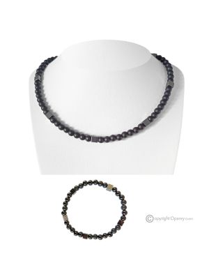 SILENCE – Set of necklace and bracelet in black agate and natural hematite opaque, true Italian craftsmanship.