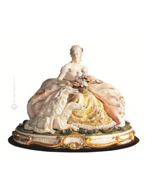 LADY WITH BORZOI Statuette statue figure porcelain Capodimonte handmade made in Italy exclusive