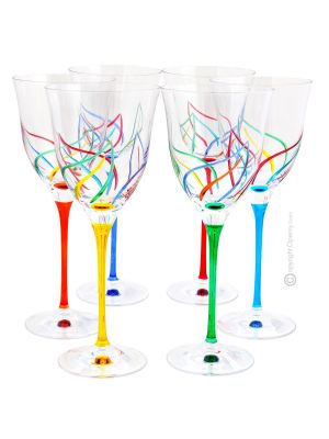 6 Water Glass chalices - Decor art - Helical design pattern