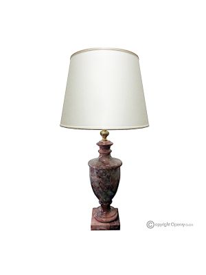 LAMP in precious red marble, lampshade in authentic natural stone, luxury decorative element.