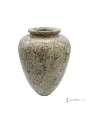 Curved VASE in fossil stone marble, authentic and handmade, exclusive design.