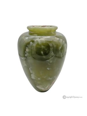 Authentic and handmade green onyx marble curved VASE, exclusive design.