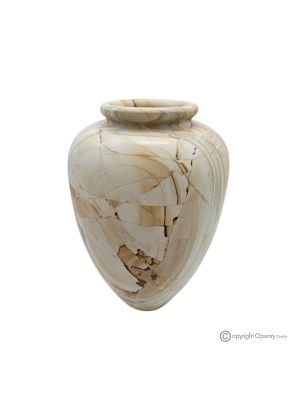 Curved VASE in Teak marble, natural stone, handmade, elegant design.