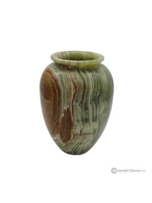 Curved VASE in green onyx marble, natural stone, handcrafted, exclusive.