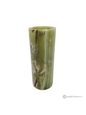Cylindrical VASE in green onyx marble, natural stone, handmade, refined design.