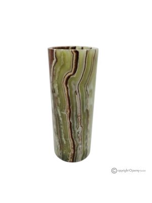 Cylindrical VASE in green onyx marble, genuine stone, handcrafted, elegant design.