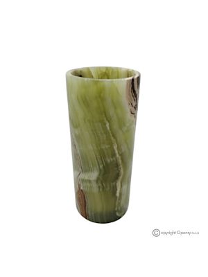 Cylindrical VASE in green onyx marble, genuine natural stone, handcrafted.