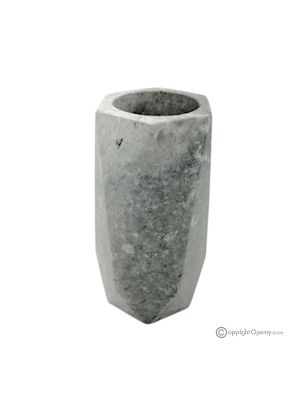 FLOWER VASE in grey marble, natural stone, handcrafted, diamond design.