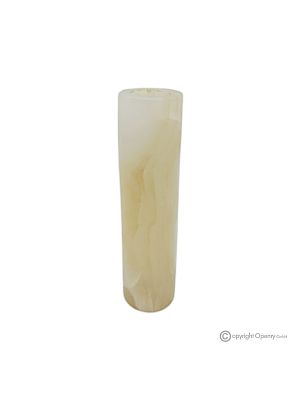 Cylindrical flower vase in white onyx marble, quality natural stone, handmade.
