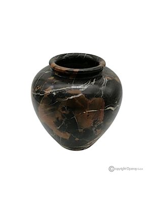 Spherical flower vase in black marble Michelangelo, quality natural stone, handmade.