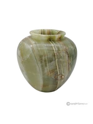 Spherical flower vase in green onyx marble, quality natural stone, handmade.