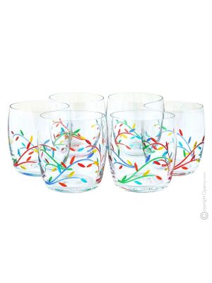 6 Crystal glasses water - Accent décor - Colorful lines pattern