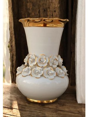 Vase ceramic art - Decor art - Globe base roses golden border