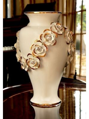 Flowers vase ceramic - Interior style - 24k gold-paint roses belt