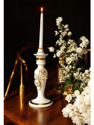 Candle holder - Table decor accent - Gold-banded roses flowers