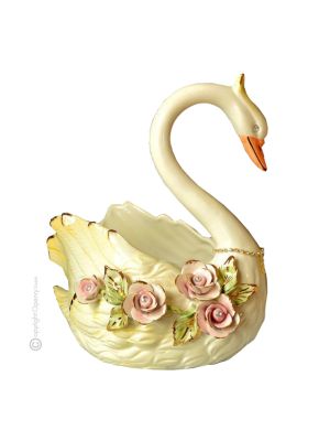 SWAN handmade ceramic table ornament Baroque style artistic with 24k gold details Made in Italy