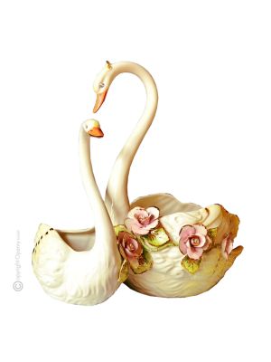 SWAN handmade ceramic table ornament Baroque style artistic with 24k gold details Made in Italy