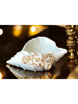 SHELL handmade ceramic table ornament Baroque style artistic with 24k gold details Made in Italy