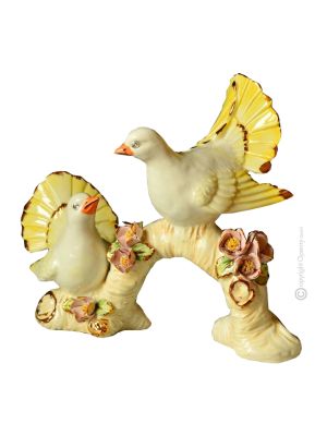 DOVES handmade ceramic table ornament Baroque style artistic with 24k gold details Made in Italy