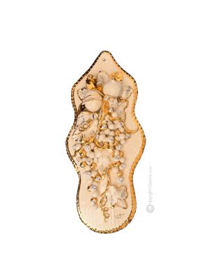 Wall art bas relief ceramic - Living room décor - Golden grapes