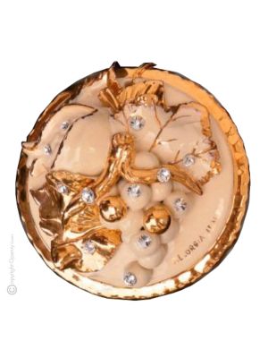 Ceramic wall art sculpture - Home decò - Golden circle leaves