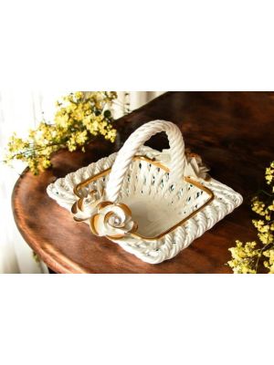 Artistic ceramic centerpiece, with roses and golden details, handmade.