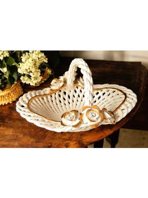 Handcrafted ceramic centerpiece, with roses and golden details, handmade.