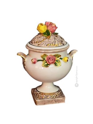 Vase ceramic art - Home decò - Lid with Roses and bas-relief
