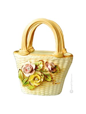 BAG handmade ceramic table ornament Baroque style artistic with 24k gold details Made in Italy
