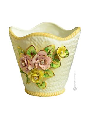PORTAVASO cachepot planter ceramic artistic Baroque style artistic ceramic with 24k gold color Swarovski crystals
