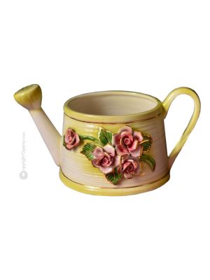 WATERING CAN handmade ceramic table ornament Baroque style artistic with 24k gold details Made in Italy