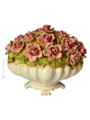 Dining table centerpiece ceramic - Home decò - Pink roses bloom
