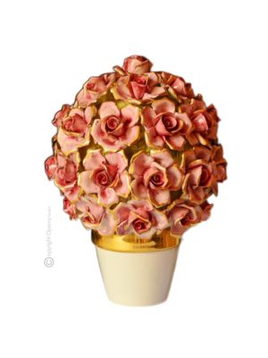 ROSE handmade ceramic table ornament Baroque style artistic with 24k gold details Made in Italy
