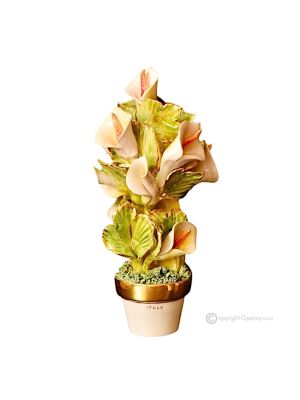 Artistic ceramic plant decorated with calla lilies and golden details, made entirely by hand.