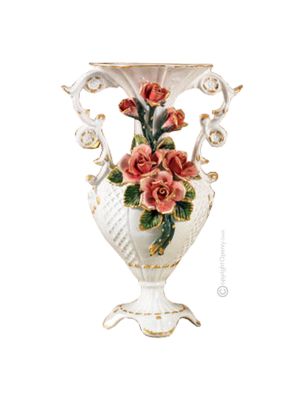 Handmade ceramic vase - Decor art - Amphora dazzling roses garden