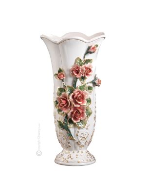 Vase ceramic artwork - Office décor - Golden roses colors storm