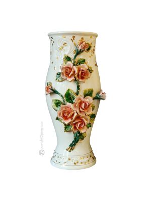 Vase ceramic art - Table decoration - Romantic bouquet bas-relief