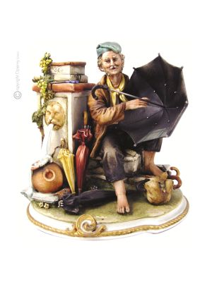 UMBRELLA RESTORER Statuette statue figure porcelain Capodimonte handmade Made in Italy exclusive