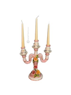 ROSE Candle holders ceramic artistic ornament baroque style with 24k gold details Made in Italy