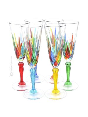 MELODIA, set of 6 flute glasses, authentic hand painted in superior quality glass.