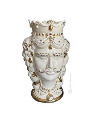 MORO HEADS MALE handmade ceramic artistic table ornament Made in Italy with 24k gold details