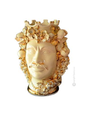 MORO HEADS MALE handmade ceramic artistic table ornament Made in Italy with 24k gold details Swarovski crystals