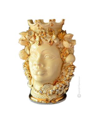 MORO HEADS FEMALE handmade ceramic artistic table ornament Made in Italy Swarovski crystals