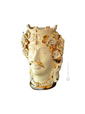 MORO HEADS MALE handmade ceramic artistic table ornament Made in Italy with 24k gold details Swarovski crystals