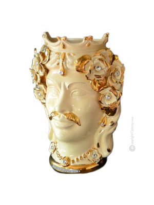 MORO HEADS MALE handmade ceramic artistic table ornament Made in Italy with 24k gold details Swarovski crystals
