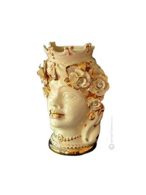 MORO HEADS FEMALE handmade ceramic artistic table ornament Made in Italy Swarovski crystals
