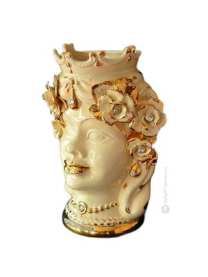 MORO HEADS FEMALE handmade ceramic artistic table ornament Made in Italy Swarovski crystals