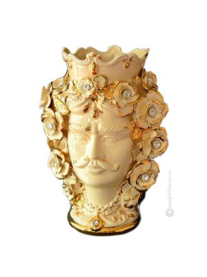 MORO HEADS MALE handmade ceramic artistic table ornament Made in Italy with 24k gold details Swarovski crystals